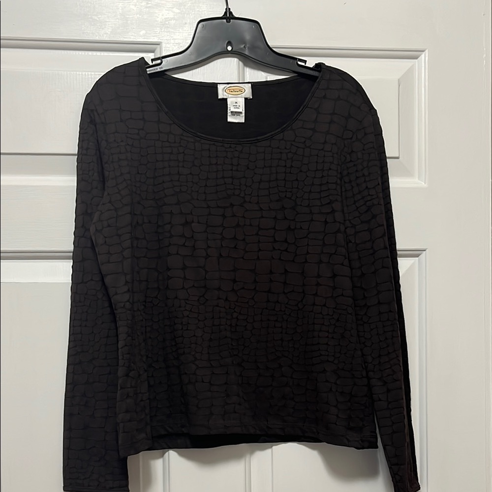 Talbots Brown Boxy Ribbed Long Sleeve Top